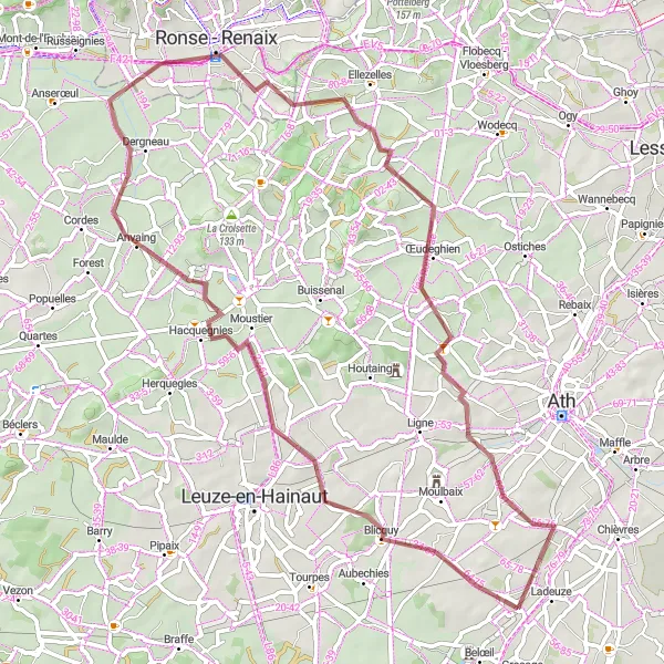 Karten-Miniaturansicht der Radinspiration "Graveltour durch Chapelle-à-Oie und Anvaing" in Prov. Hainaut, Belgium. Erstellt vom Tarmacs.app-Routenplaner für Radtouren