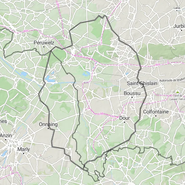 Map miniature of "The Saint-Ghislain Loop" cycling inspiration in Prov. Hainaut, Belgium. Generated by Tarmacs.app cycling route planner