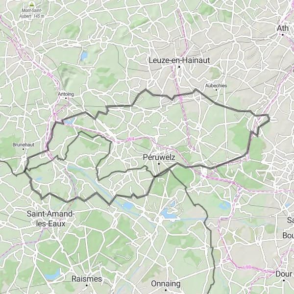 Map miniature of "The Majestic Beloeil Castle Loop" cycling inspiration in Prov. Hainaut, Belgium. Generated by Tarmacs.app cycling route planner