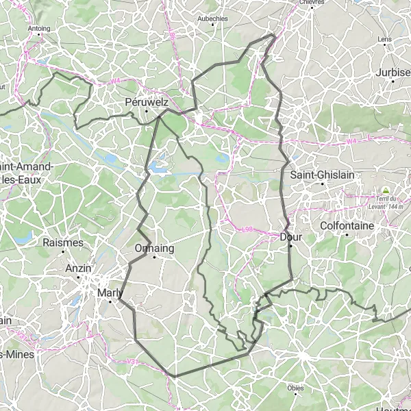 Map miniature of "Hainin Adventure" cycling inspiration in Prov. Hainaut, Belgium. Generated by Tarmacs.app cycling route planner