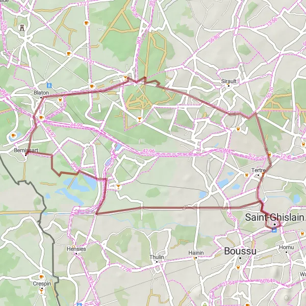 Karten-Miniaturansicht der Radinspiration "Gravelroute durch Pommerœul und Saint-Ghislain" in Prov. Hainaut, Belgium. Erstellt vom Tarmacs.app-Routenplaner für Radtouren