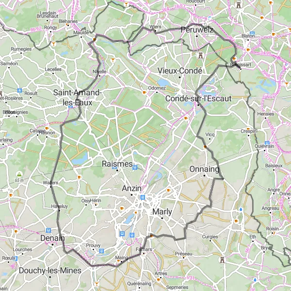 Map miniature of "Saint-Amand-les-Eaux Road Loop" cycling inspiration in Prov. Hainaut, Belgium. Generated by Tarmacs.app cycling route planner