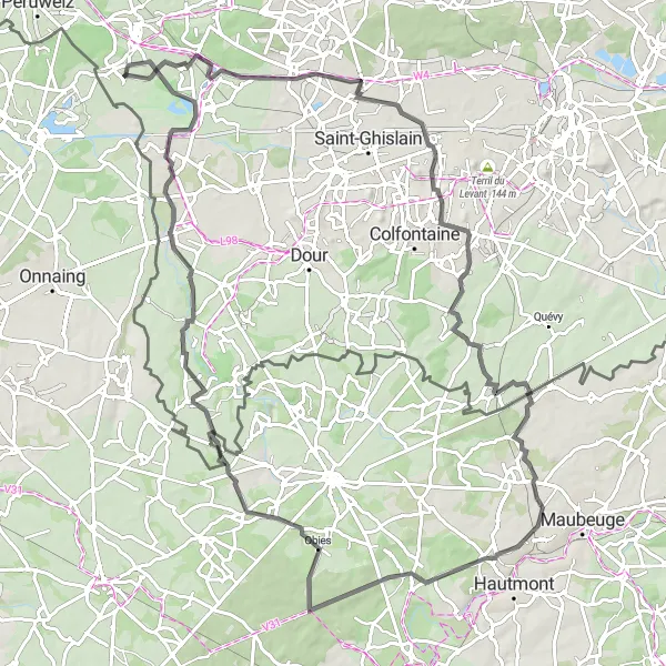 Miniatuurkaart van de fietsinspiratie "Roadtrip door Bernissart en Quiévrain" in Prov. Hainaut, Belgium. Gemaakt door de Tarmacs.app fietsrouteplanner