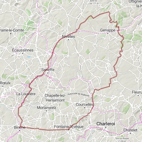 Karten-Miniaturansicht der Radinspiration "Schottertour von Binche nach Anderlues" in Prov. Hainaut, Belgium. Erstellt vom Tarmacs.app-Routenplaner für Radtouren