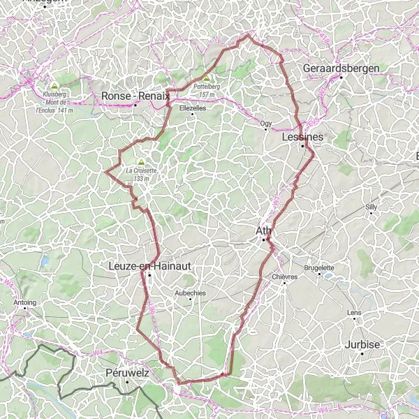 Miniatuurkaart van de fietsinspiratie "Kanarieberg Gravel Route" in Prov. Hainaut, Belgium. Gemaakt door de Tarmacs.app fietsrouteplanner