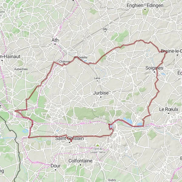 Miniatuurkaart van de fietsinspiratie "Avontuurlijke gravelrit door Belœil en omstreken" in Prov. Hainaut, Belgium. Gemaakt door de Tarmacs.app fietsrouteplanner