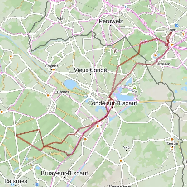 Map miniature of "Blaton to Bernissart Gravel Loop" cycling inspiration in Prov. Hainaut, Belgium. Generated by Tarmacs.app cycling route planner