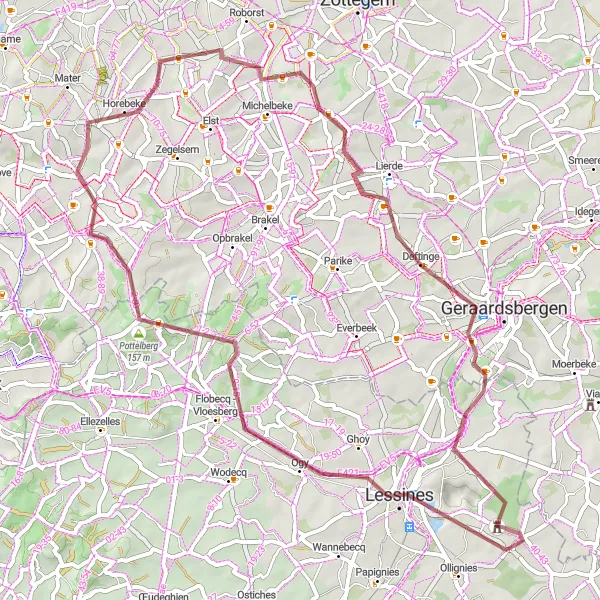 Map miniature of "Scenic Gravel Routes" cycling inspiration in Prov. Hainaut, Belgium. Generated by Tarmacs.app cycling route planner