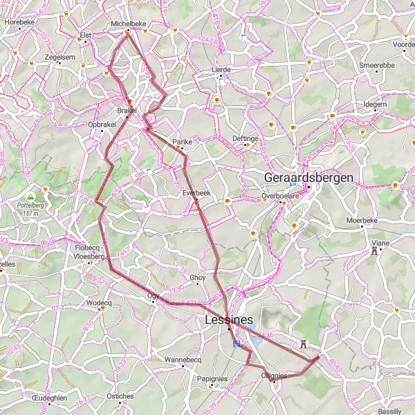 Karten-Miniaturansicht der Radinspiration "Rundfahrt über 48 km durch die Natur von Bois-de-Lessines" in Prov. Hainaut, Belgium. Erstellt vom Tarmacs.app-Routenplaner für Radtouren