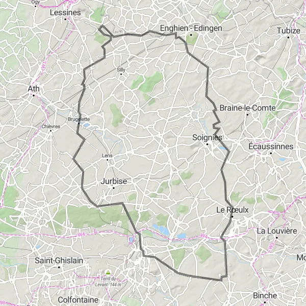 Map miniature of "The Ultimate Road Cycling Challenge" cycling inspiration in Prov. Hainaut, Belgium. Generated by Tarmacs.app cycling route planner