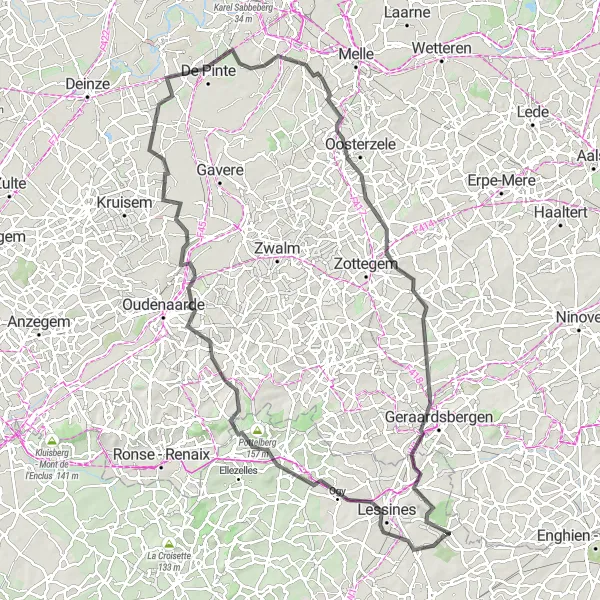 Map miniature of "The Lessines Loop" cycling inspiration in Prov. Hainaut, Belgium. Generated by Tarmacs.app cycling route planner