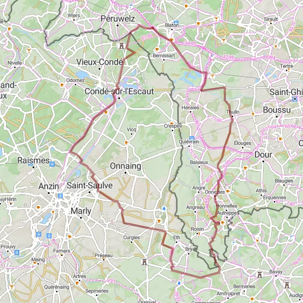 Karten-Miniaturansicht der Radinspiration "Thulin-Bon-Secours Rundfahrroute" in Prov. Hainaut, Belgium. Erstellt vom Tarmacs.app-Routenplaner für Radtouren