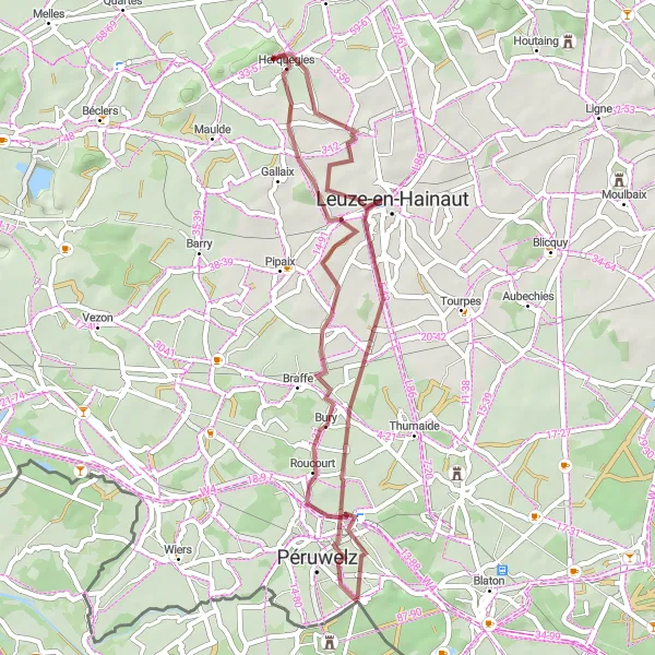 Miniatuurkaart van de fietsinspiratie "Gravel Route rond Bon-Secours" in Prov. Hainaut, Belgium. Gemaakt door de Tarmacs.app fietsrouteplanner