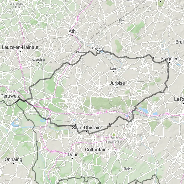 Miniatuurkaart van de fietsinspiratie "Rondrit Bon-Secours - Bon-Secours (98 km)" in Prov. Hainaut, Belgium. Gemaakt door de Tarmacs.app fietsrouteplanner