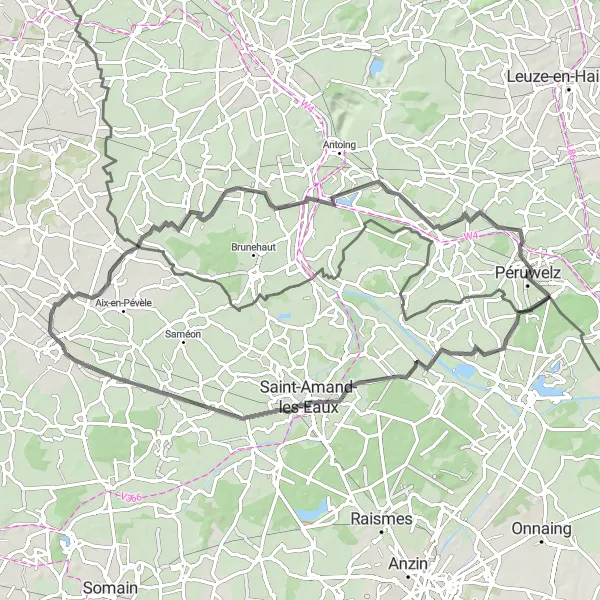 Miniature de la carte de l'inspiration cycliste "Parcours Bon-Secours - Péruwelz" dans la Prov. Hainaut, Belgium. Générée par le planificateur d'itinéraire cycliste Tarmacs.app