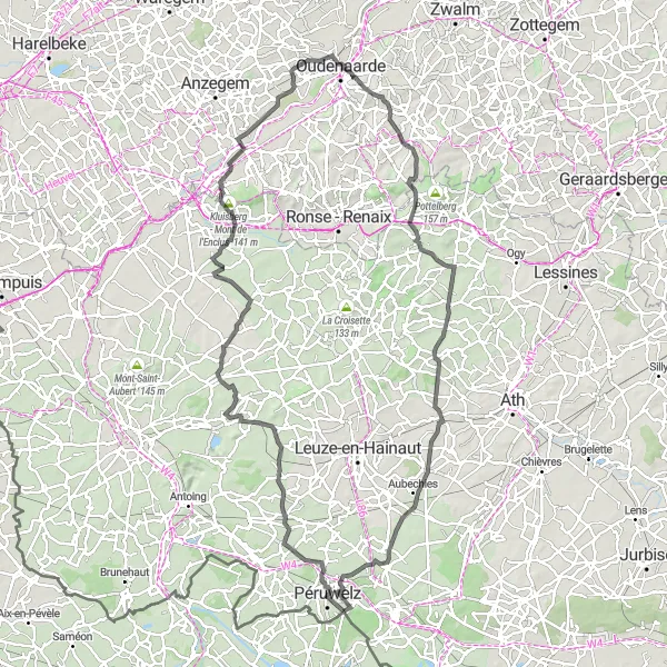 Miniatuurkaart van de fietsinspiratie "Wegroute door het heuvelachtige landschap" in Prov. Hainaut, Belgium. Gemaakt door de Tarmacs.app fietsrouteplanner