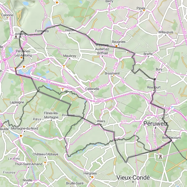 Map miniature of "Wiers Loop" cycling inspiration in Prov. Hainaut, Belgium. Generated by Tarmacs.app cycling route planner