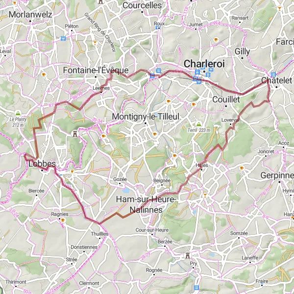 Miniatuurkaart van de fietsinspiratie "Gravelroute vanuit Bouffioulx naar Château d'Ham-sur-Heure" in Prov. Hainaut, Belgium. Gemaakt door de Tarmacs.app fietsrouteplanner