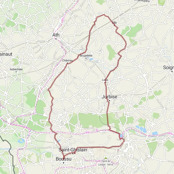 Map miniature of "Grosage - Ghlin Adventure" cycling inspiration in Prov. Hainaut, Belgium. Generated by Tarmacs.app cycling route planner