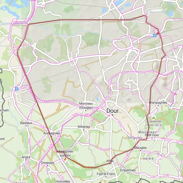 Miniatuurkaart van de fietsinspiratie "Grindpad door Hornu en Terril du Sept" in Prov. Hainaut, Belgium. Gemaakt door de Tarmacs.app fietsrouteplanner