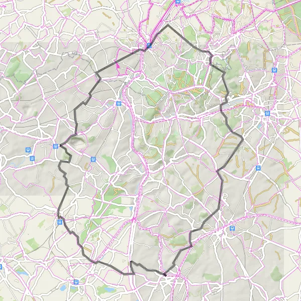 Map miniature of "Challenging Road Cycling Route through Dworp" cycling inspiration in Prov. Hainaut, Belgium. Generated by Tarmacs.app cycling route planner