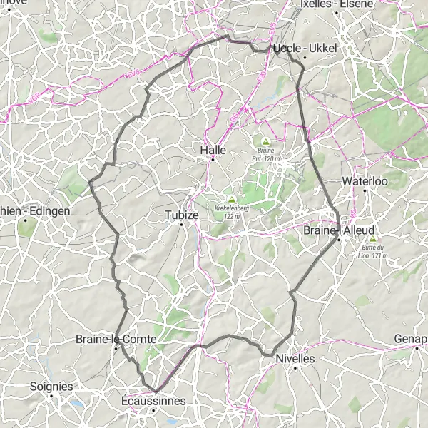 Karten-Miniaturansicht der Radinspiration "Hainaut Rundtour durch Braine-le-Comte" in Prov. Hainaut, Belgium. Erstellt vom Tarmacs.app-Routenplaner für Radtouren