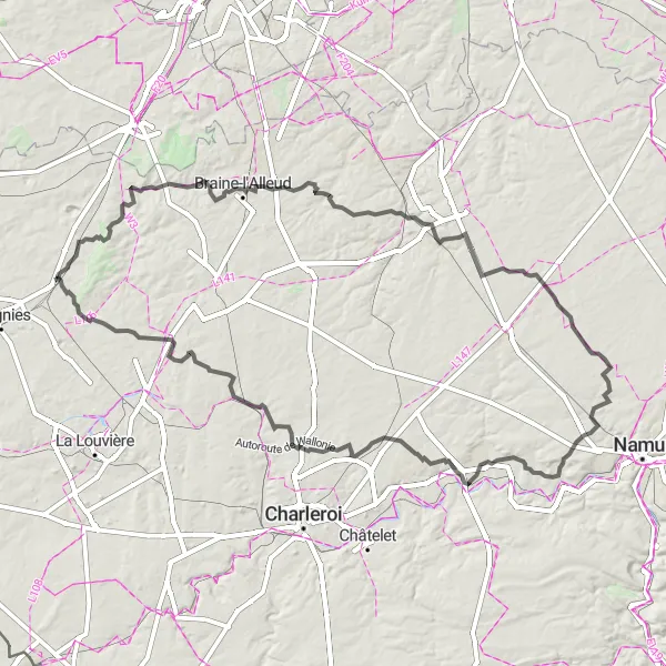 Karten-Miniaturansicht der Radinspiration "Herausfordernde Road-Tour durch das Hainaut" in Prov. Hainaut, Belgium. Erstellt vom Tarmacs.app-Routenplaner für Radtouren