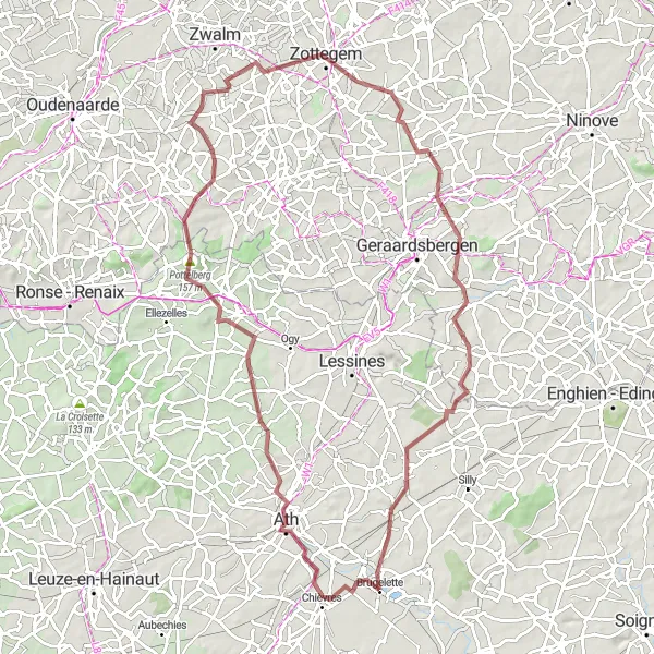 Map miniature of "Challenging Gravel Cycling Adventure" cycling inspiration in Prov. Hainaut, Belgium. Generated by Tarmacs.app cycling route planner