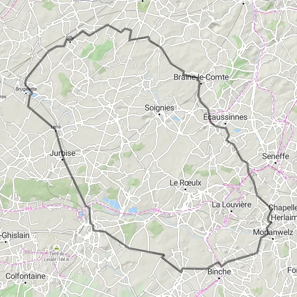 Map miniature of "Historical Architecture: Château d'Attre to Mons" cycling inspiration in Prov. Hainaut, Belgium. Generated by Tarmacs.app cycling route planner
