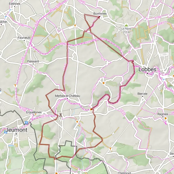 Map miniature of "Gravel Route 1" cycling inspiration in Prov. Hainaut, Belgium. Generated by Tarmacs.app cycling route planner