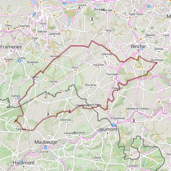 Map miniature of "Gravel Route 4" cycling inspiration in Prov. Hainaut, Belgium. Generated by Tarmacs.app cycling route planner