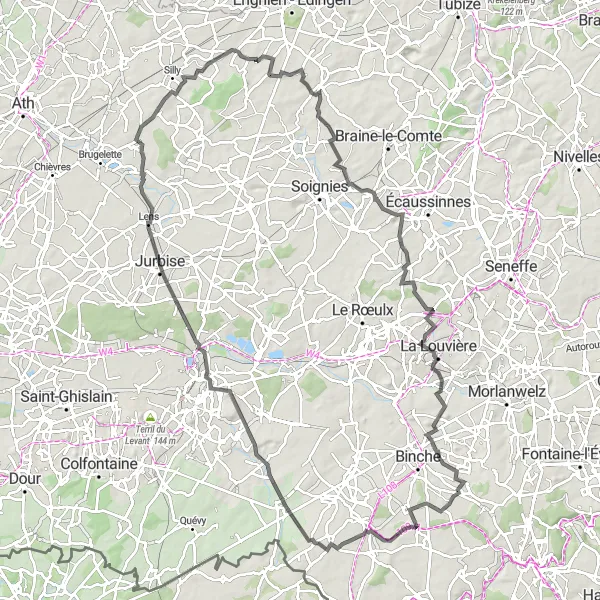 Map miniature of "Scenic Loop to Historic Sites" cycling inspiration in Prov. Hainaut, Belgium. Generated by Tarmacs.app cycling route planner