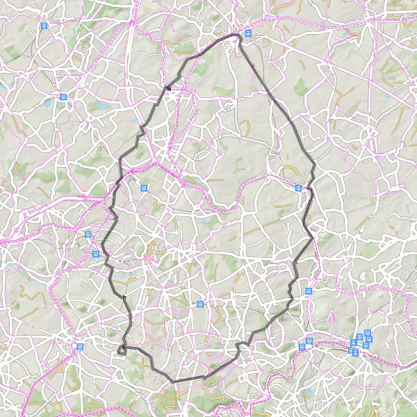 Karten-Miniaturansicht der Radinspiration "Rundweg durch Épinois und Nivelles" in Prov. Hainaut, Belgium. Erstellt vom Tarmacs.app-Routenplaner für Radtouren