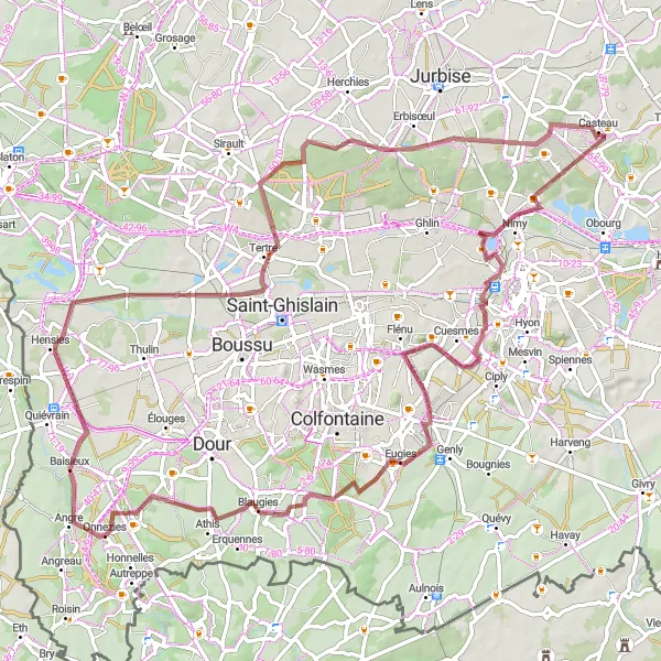 Map miniature of "Nature Escape" cycling inspiration in Prov. Hainaut, Belgium. Generated by Tarmacs.app cycling route planner