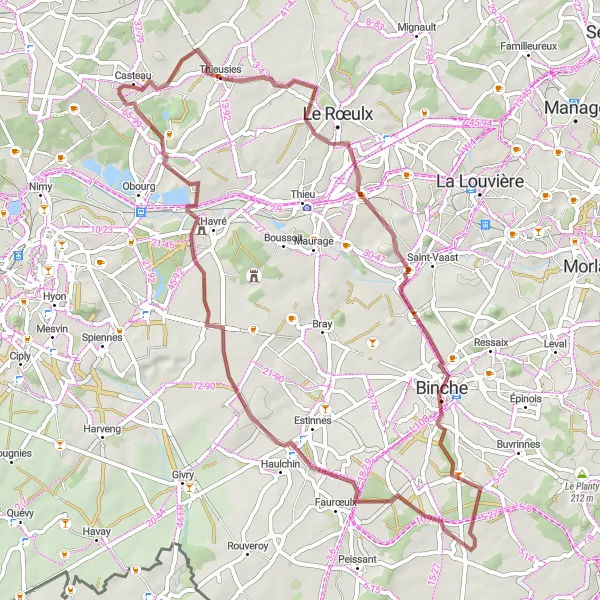 Map miniature of "Gravel Adventure" cycling inspiration in Prov. Hainaut, Belgium. Generated by Tarmacs.app cycling route planner