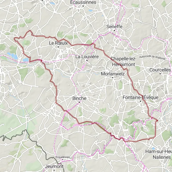 Map miniature of "Casteau Gravel Adventure" cycling inspiration in Prov. Hainaut, Belgium. Generated by Tarmacs.app cycling route planner