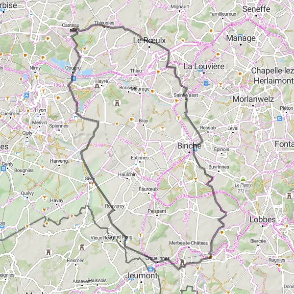 Map miniature of "Thieusies & Labuissière" cycling inspiration in Prov. Hainaut, Belgium. Generated by Tarmacs.app cycling route planner