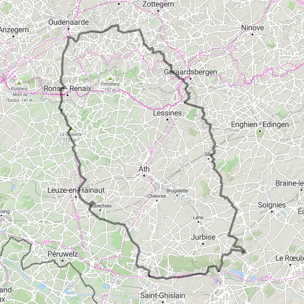 Map miniature of "Around Bernissart" cycling inspiration in Prov. Hainaut, Belgium. Generated by Tarmacs.app cycling route planner