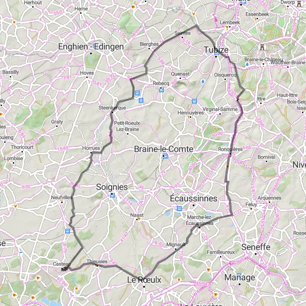 Map miniature of "Hainaut Highlights" cycling inspiration in Prov. Hainaut, Belgium. Generated by Tarmacs.app cycling route planner