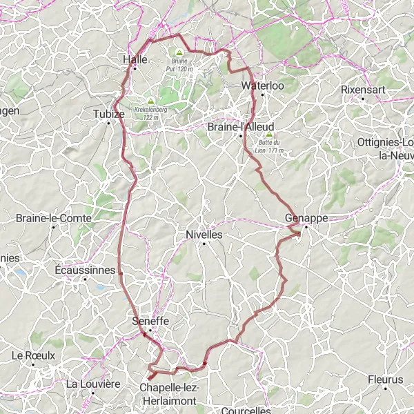 Map miniature of "Discover Hidden Gems" cycling inspiration in Prov. Hainaut, Belgium. Generated by Tarmacs.app cycling route planner