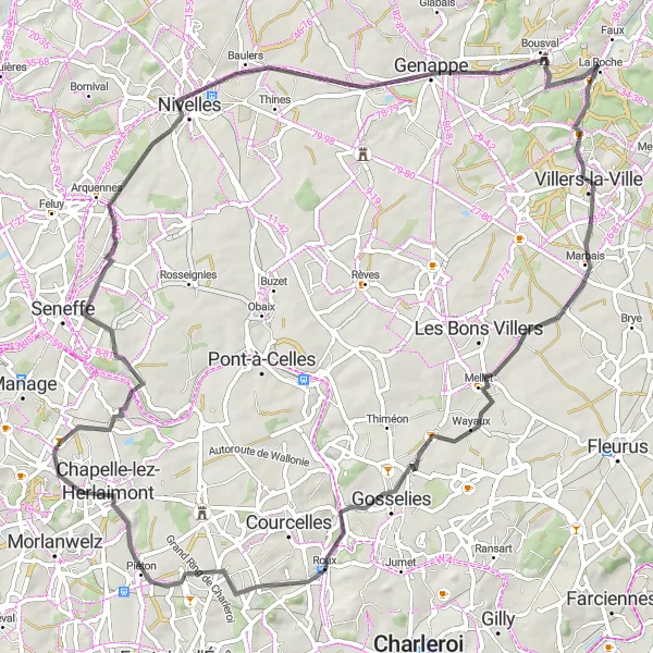 Map miniature of "Scenic Road Tour" cycling inspiration in Prov. Hainaut, Belgium. Generated by Tarmacs.app cycling route planner