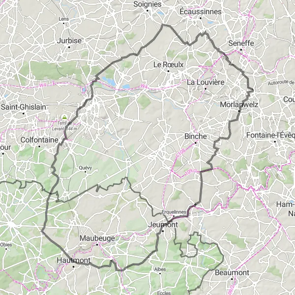 Map miniature of "Chapelle-lez-Herlaimont Loop" cycling inspiration in Prov. Hainaut, Belgium. Generated by Tarmacs.app cycling route planner