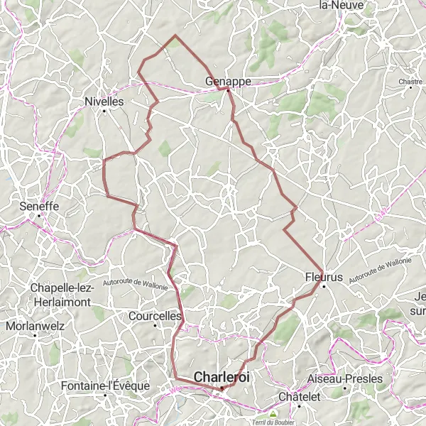 Map miniature of "Gravel Route: Terril Blanchisserie to Château Mondron" cycling inspiration in Prov. Hainaut, Belgium. Generated by Tarmacs.app cycling route planner