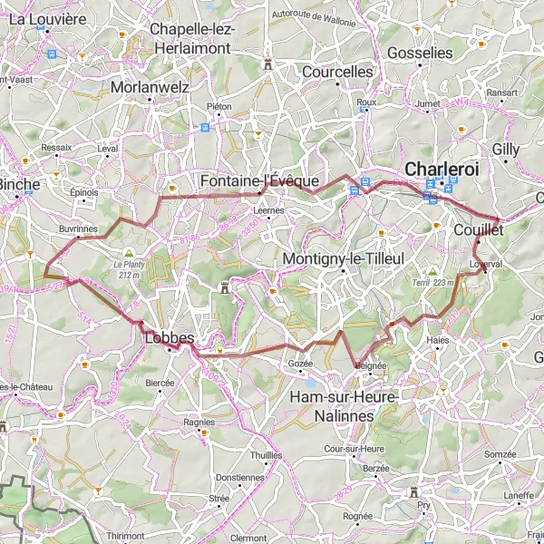 Miniatuurkaart van de fietsinspiratie "Grindpadverkenning rond Charleroi" in Prov. Hainaut, Belgium. Gemaakt door de Tarmacs.app fietsrouteplanner