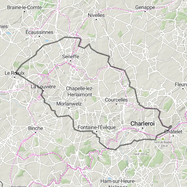 Karten-Miniaturansicht der Radinspiration "Rundfahrt von Montigny-le-Tilleul nach Châtelineau und zurück" in Prov. Hainaut, Belgium. Erstellt vom Tarmacs.app-Routenplaner für Radtouren
