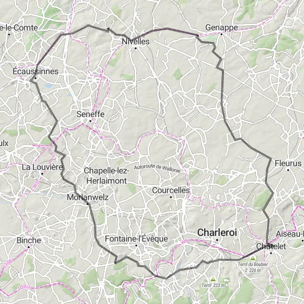 Karten-Miniaturansicht der Radinspiration "Straßenradtour durch Hügel und Täler" in Prov. Hainaut, Belgium. Erstellt vom Tarmacs.app-Routenplaner für Radtouren