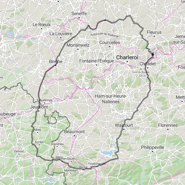 Miniature de la carte de l'inspiration cycliste "Ultimate Road Adventure - Bouffioulx à Farciennes" dans la Prov. Hainaut, Belgium. Générée par le planificateur d'itinéraire cycliste Tarmacs.app