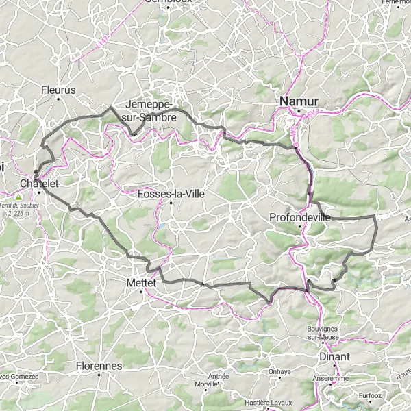 Miniatuurkaart van de fietsinspiratie "Wegroute vanuit Châtelineau met hoogtepunten zoals Graux en Vierge" in Prov. Hainaut, Belgium. Gemaakt door de Tarmacs.app fietsrouteplanner