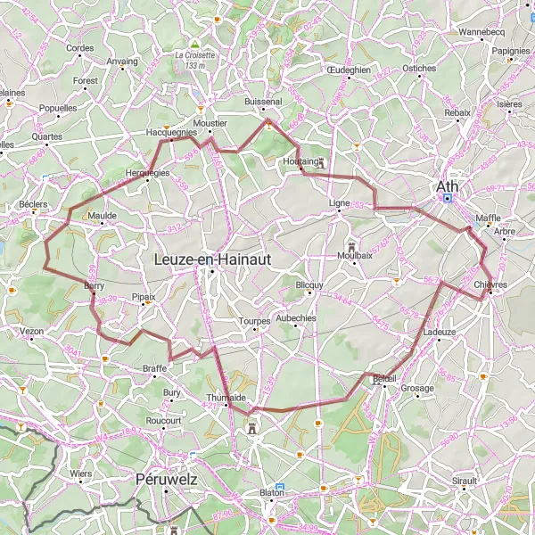 Miniature de la carte de l'inspiration cycliste "Les plaisirs du gravel en Wallonie" dans la Prov. Hainaut, Belgium. Générée par le planificateur d'itinéraire cycliste Tarmacs.app