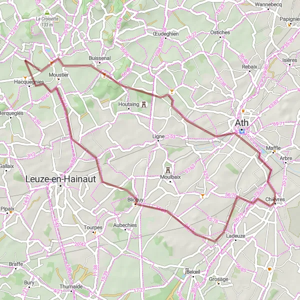 Map miniature of "Unexplored Gravel Trails" cycling inspiration in Prov. Hainaut, Belgium. Generated by Tarmacs.app cycling route planner